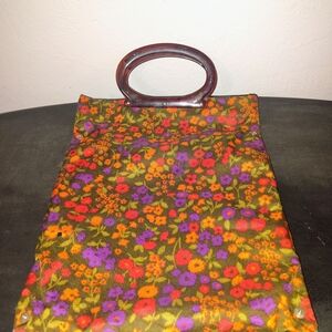 Floral Women's Bag with Brown Handles